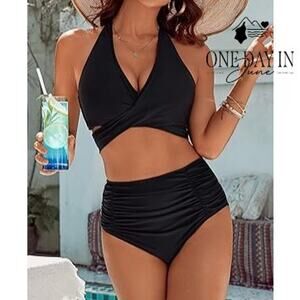 Blooming Jelly High Waist Cross Front Tie Bikini Swimsuit Size L